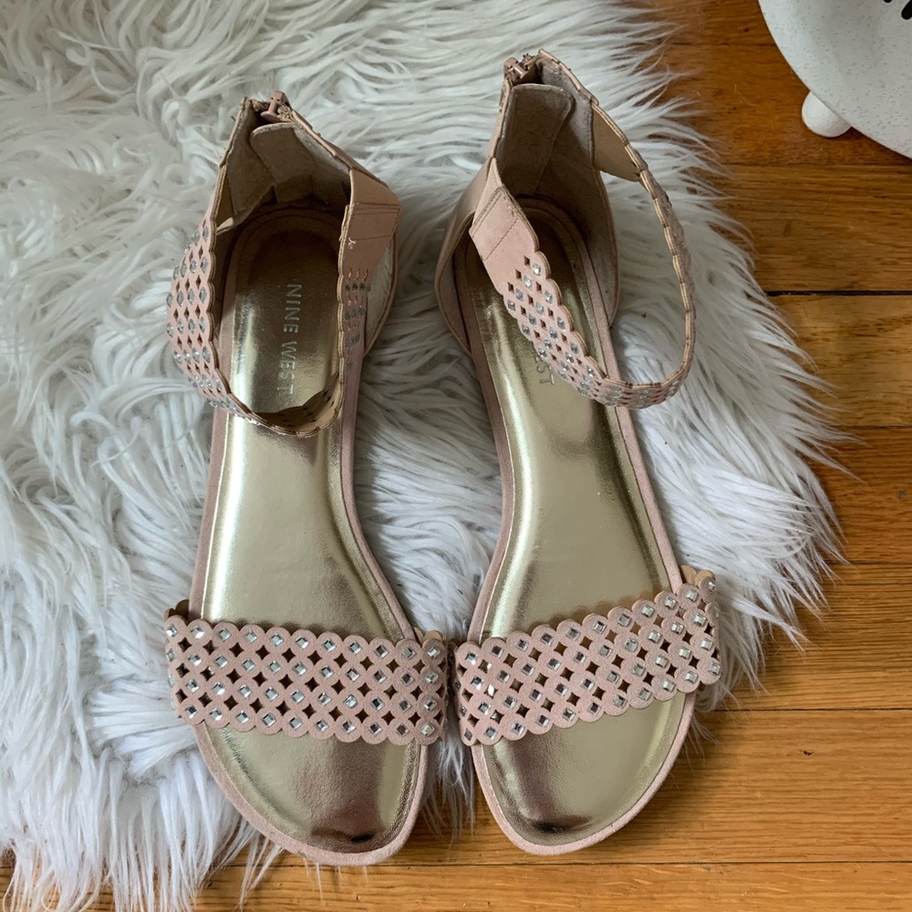 Nine West Nude Studded Sandals w/ Ankle Strap
